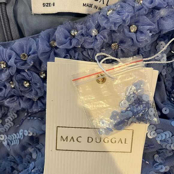 Mac Duggal Embellished High Neck Puff Sleeve Fitted Dress Light blue size 6 - Picture 6 of 6